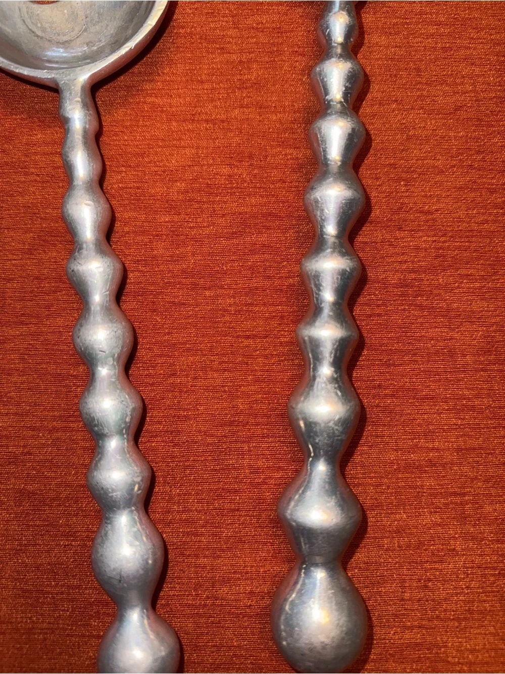 Vintage Silver Toned Salad Serving Set Spoon & Fork Beaded Bubble MCM Hosting